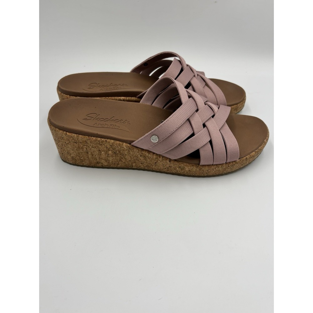 Skechers Sandals Arch Fit Beverlee Love Stays Women 9 Mauve Pink Stretch Wedge - Picture 2 of 8